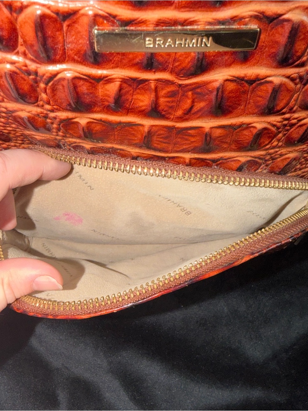 Brahmin Croc-Embossed Burnt Orange Leather Backpack - Picture 5 of 10